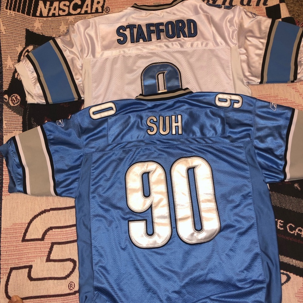 Reebok Detroit Lions  Suh #90 and  #9 Stafford Jerseys